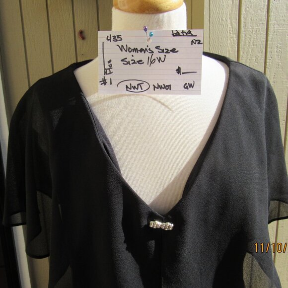 #435  NEW WOMAN'S BLACK CHIFFON EVENING DRESS BY PATRA WOMAN  (SIZE 16W) - Picture 3 of 4
